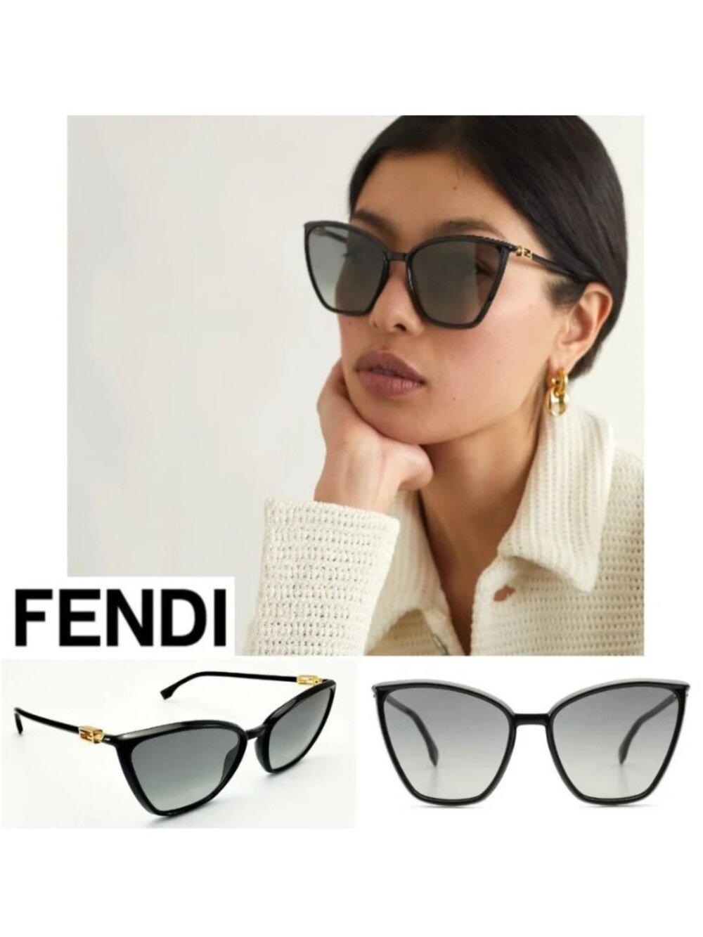 🖤 NEW Fendi Oversized Black Square Sunglasses FF 0433/G/S ✨